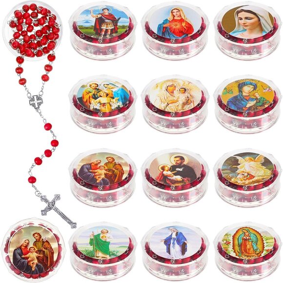24 Pcs Rose Scented Catholic Rosaries Necklaces with Gift Boxes, Religious Beads - Picture 1 of 6